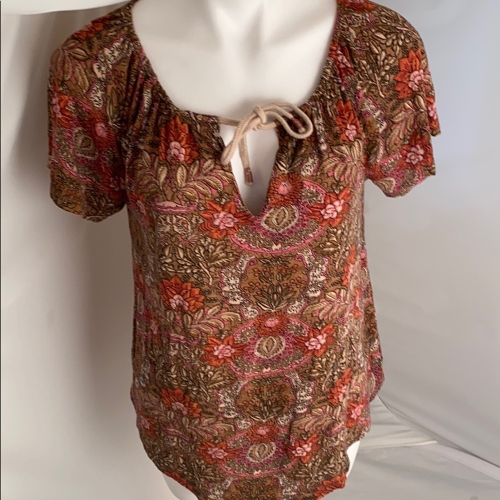 Lucky Brand multicolor keyhole v-neck boho top M